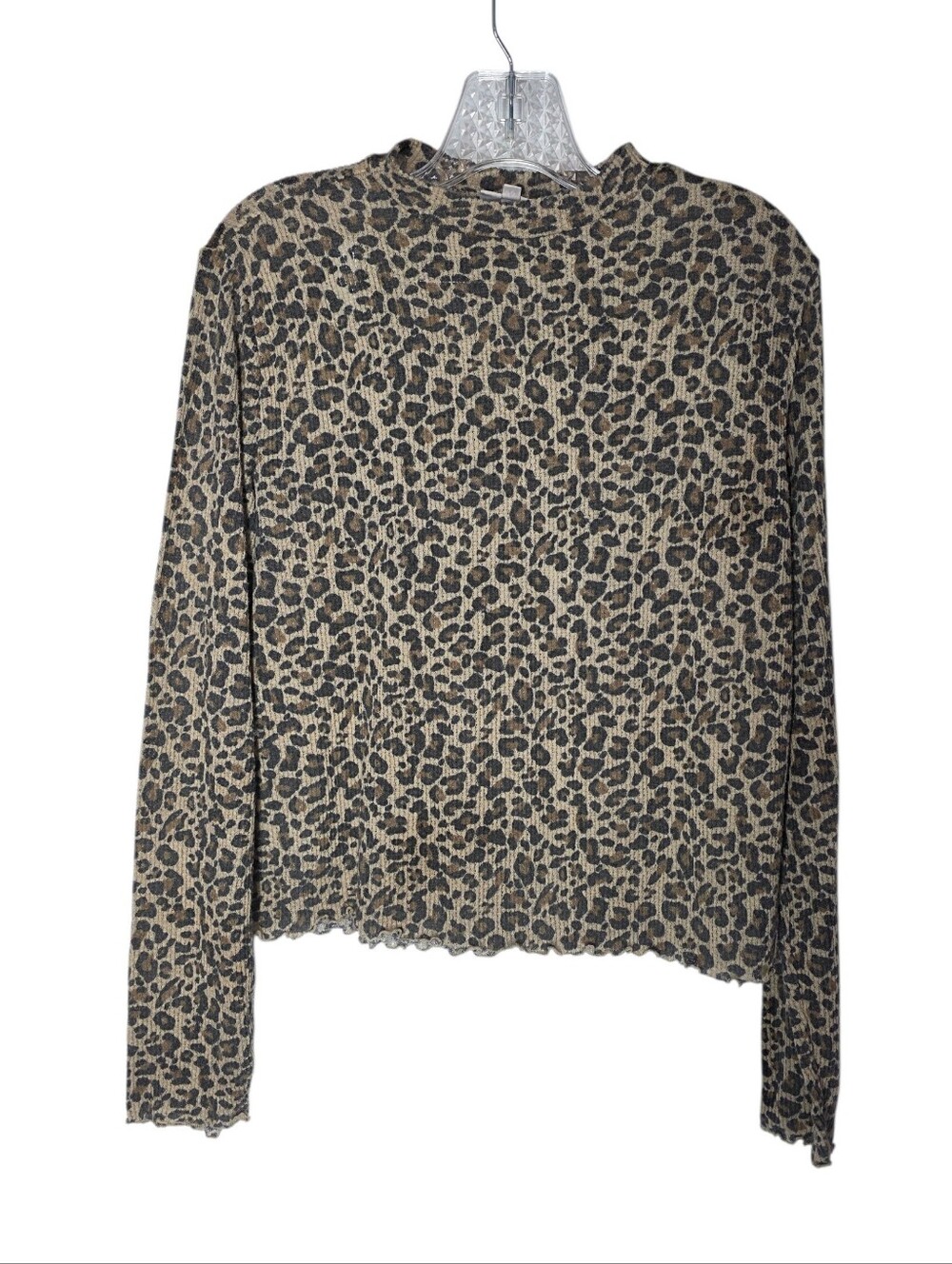 So Leopard Print Mock Neck Long Sleeve Top in Tan and Black